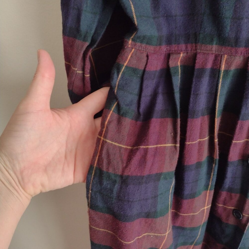 Talbots Vintage Plaid Button Front Dress S/M Flannel Midi Shirtdress - Picture 7 of 11